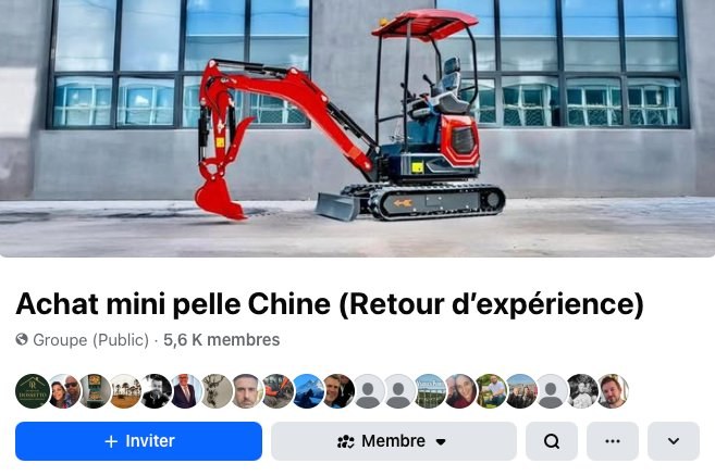 Groupe Facebook Achat mini pelle Chine
